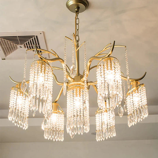 Gold 4/7/9 Lights Chandelier Lighting Fixture Simple Crystal Round Suspension Lamp For Living Room