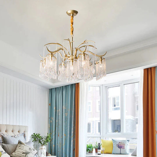 Gold 4/7/9 Lights Chandelier Lighting Fixture Simple Crystal Round Suspension Lamp For Living Room