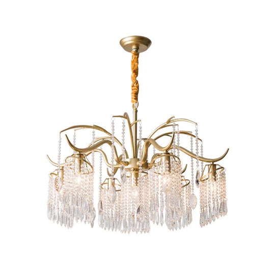 Gold 4/7/9 Lights Chandelier Lighting Fixture Simple Crystal Round Suspension Lamp For Living Room