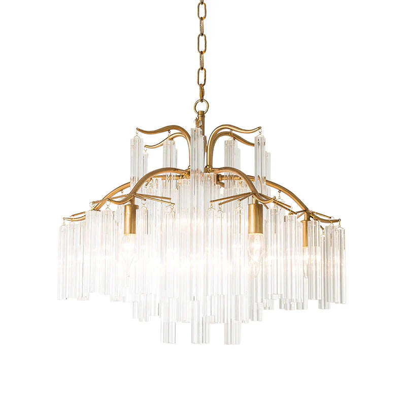 Gold Tube Chandelier Lamp Countryside Crystal 7/9 Lights Living Room Hanging Pendant Light