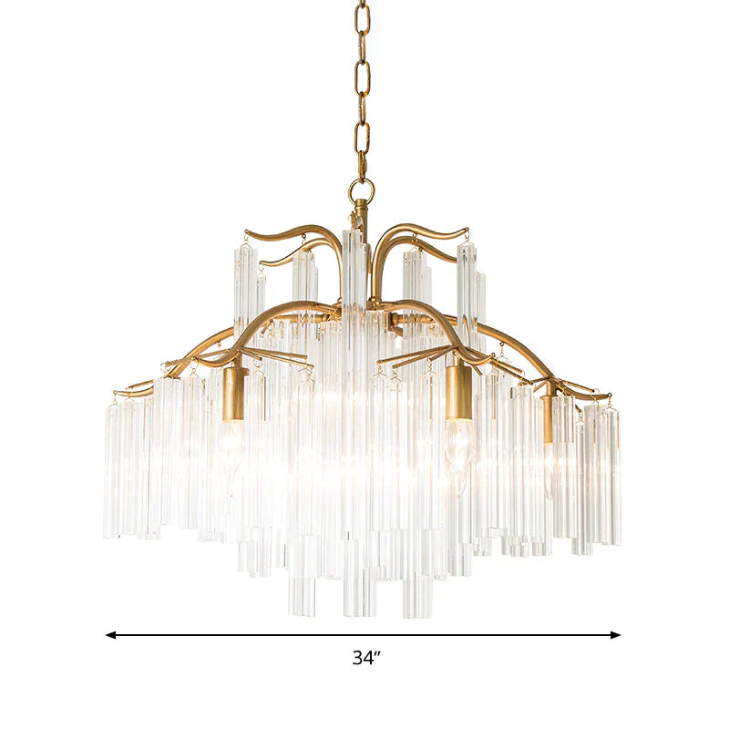 Gold Tube Chandelier Lamp Countryside Crystal 7/9 Lights Living Room Hanging Pendant Light