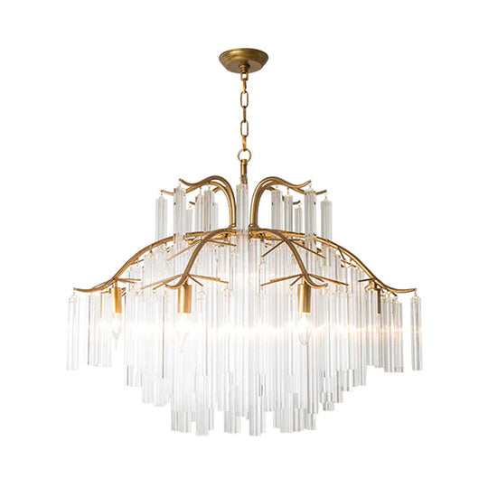 Gold Tube Chandelier Lamp Countryside Crystal 7/9 Lights Living Room Hanging Pendant Light