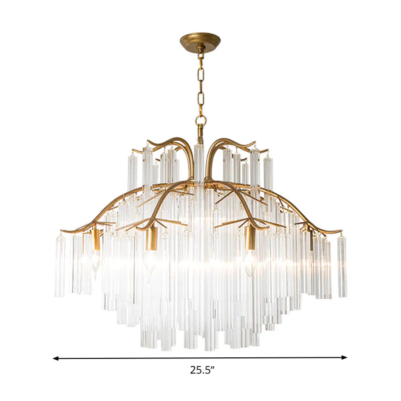 Gold Tube Chandelier Lamp Countryside Crystal 7/9 Lights Living Room Hanging Pendant Light