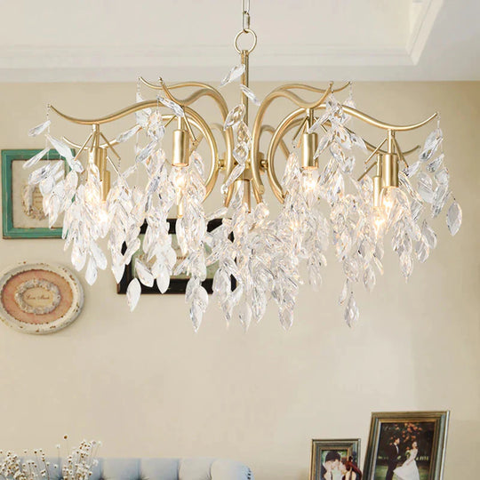 Clear Crystal Curvy Pendant Chandelier Rural 4/7/9 Lights Living Room Hanging Ceiling Light In Brass