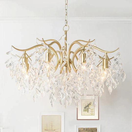 Clear Crystal Curvy Pendant Chandelier Rural 4/7/9 Lights Living Room Hanging Ceiling Light In Brass
