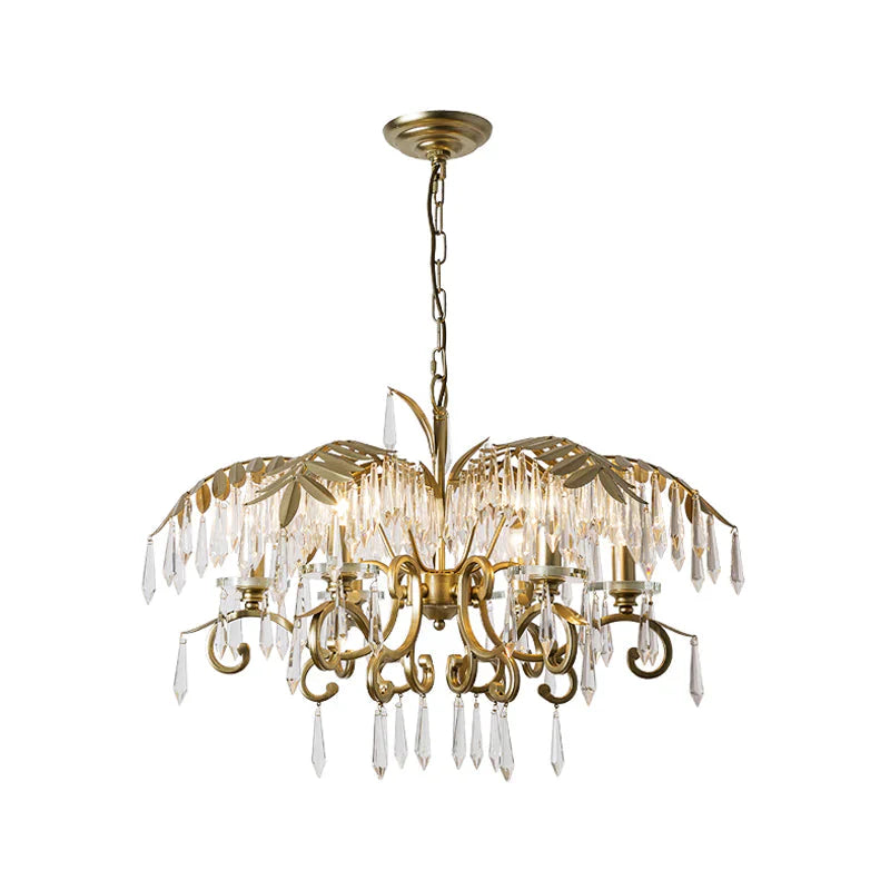 Crystal Brass Hanging Chandelier Leaf - Shaped 3/6/8 Lights Lodge Pendant Light Kit For Living Room