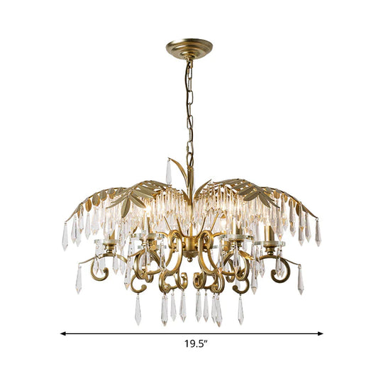 Crystal Brass Hanging Chandelier Leaf - Shaped 3/6/8 Lights Lodge Pendant Light Kit For Living Room