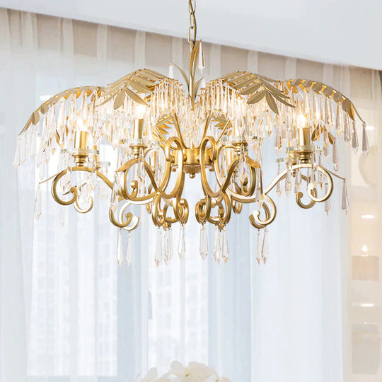 Crystal Brass Hanging Chandelier Leaf - Shaped 3/6/8 Lights Lodge Pendant Light Kit For Living Room