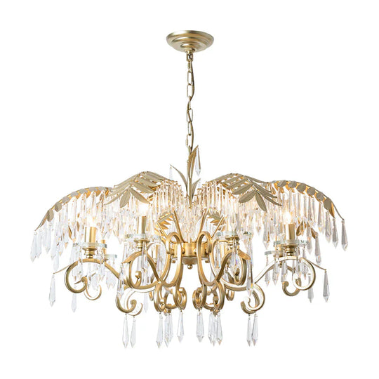 Crystal Brass Hanging Chandelier Leaf - Shaped 3/6/8 Lights Lodge Pendant Light Kit For Living Room