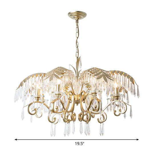 Crystal Brass Hanging Chandelier Leaf - Shaped 3/6/8 Lights Lodge Pendant Light Kit For Living Room