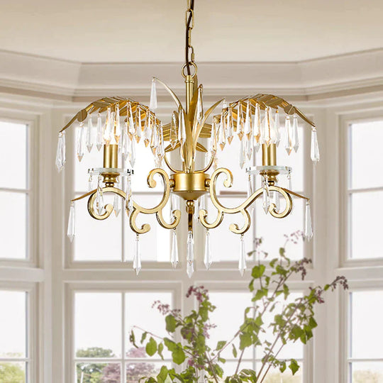 Crystal Brass Hanging Chandelier Leaf - Shaped 3/6/8 Lights Lodge Pendant Light Kit For Living Room