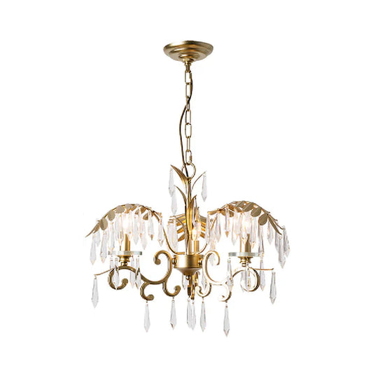 Crystal Brass Hanging Chandelier Leaf - Shaped 3/6/8 Lights Lodge Pendant Light Kit For Living Room