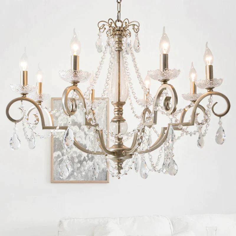 Candle Clear Crystal Chandelier Light Fixture Rustic 3/6/8 Lights Living Room Suspension Lamp In