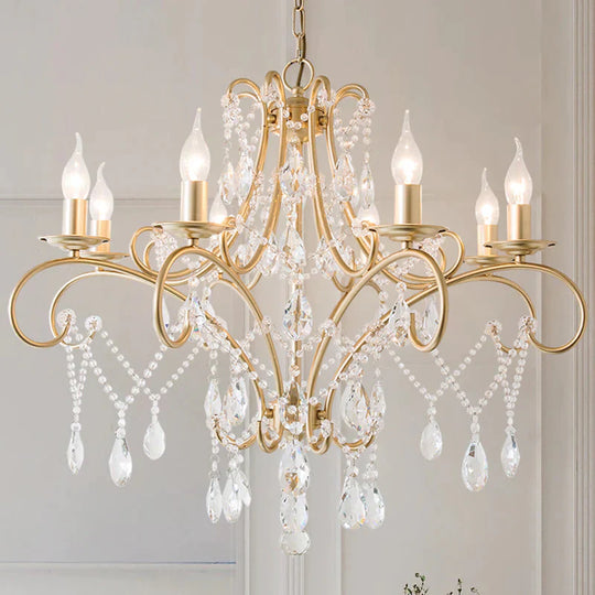 Curved Arm Kitchen Chandelier Lighting Rural Crystal 6/8 Lights Gold Hanging Pendant Light