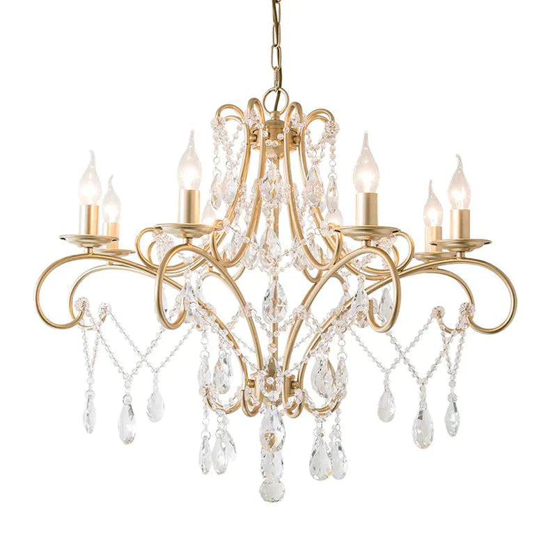 Curved Arm Kitchen Chandelier Lighting Rural Crystal 6/8 Lights Gold Hanging Pendant Light