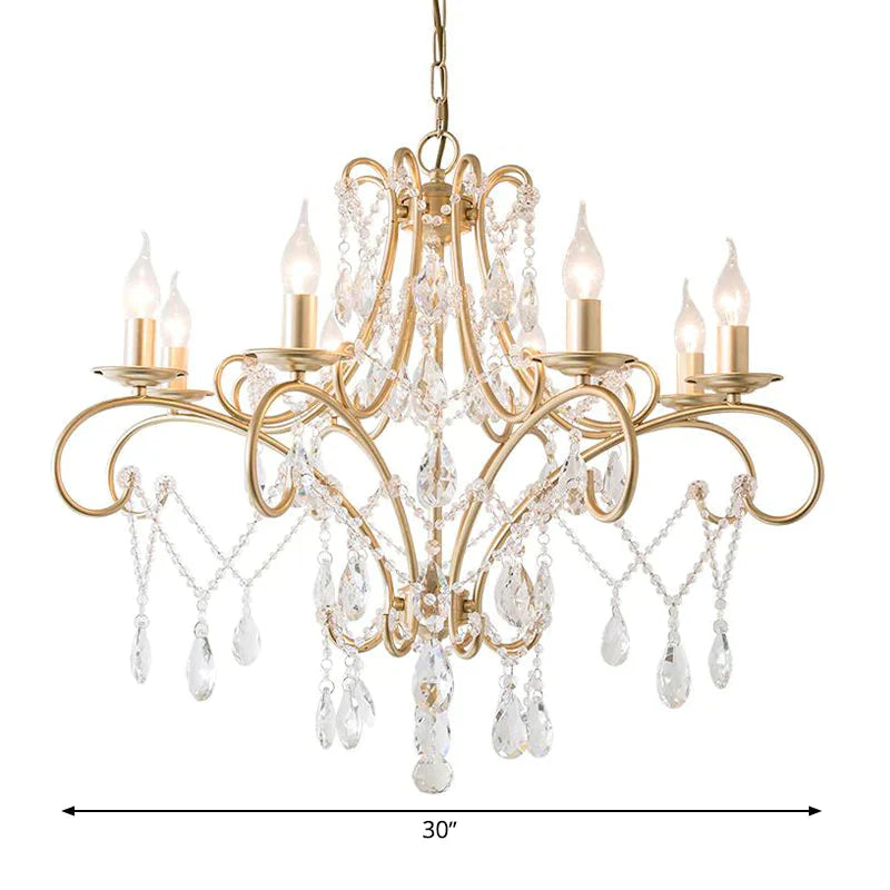 Curved Arm Kitchen Chandelier Lighting Rural Crystal 6/8 Lights Gold Hanging Pendant Light