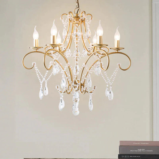 Curved Arm Kitchen Chandelier Lighting Rural Crystal 6/8 Lights Gold Hanging Pendant Light