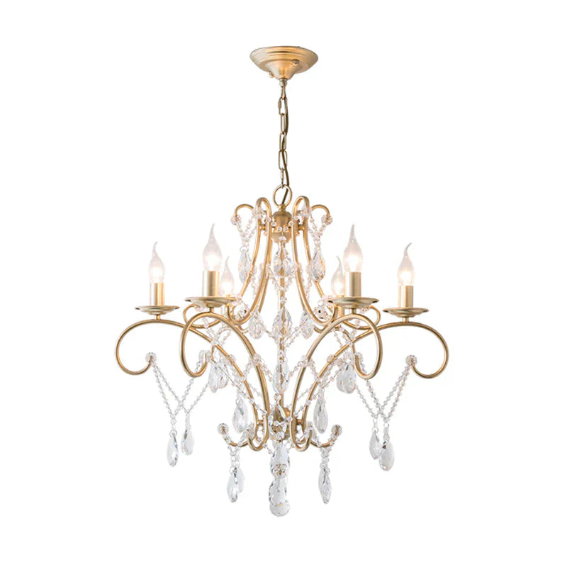 Curved Arm Kitchen Chandelier Lighting Rural Crystal 6/8 Lights Gold Hanging Pendant Light