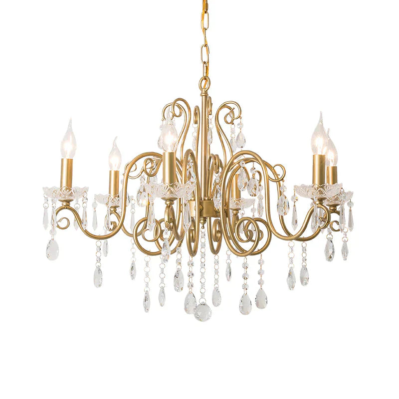 Gold 6 Lights Chandelier Lighting Fixture Lodge Crystal Candelabra Suspension Pendant