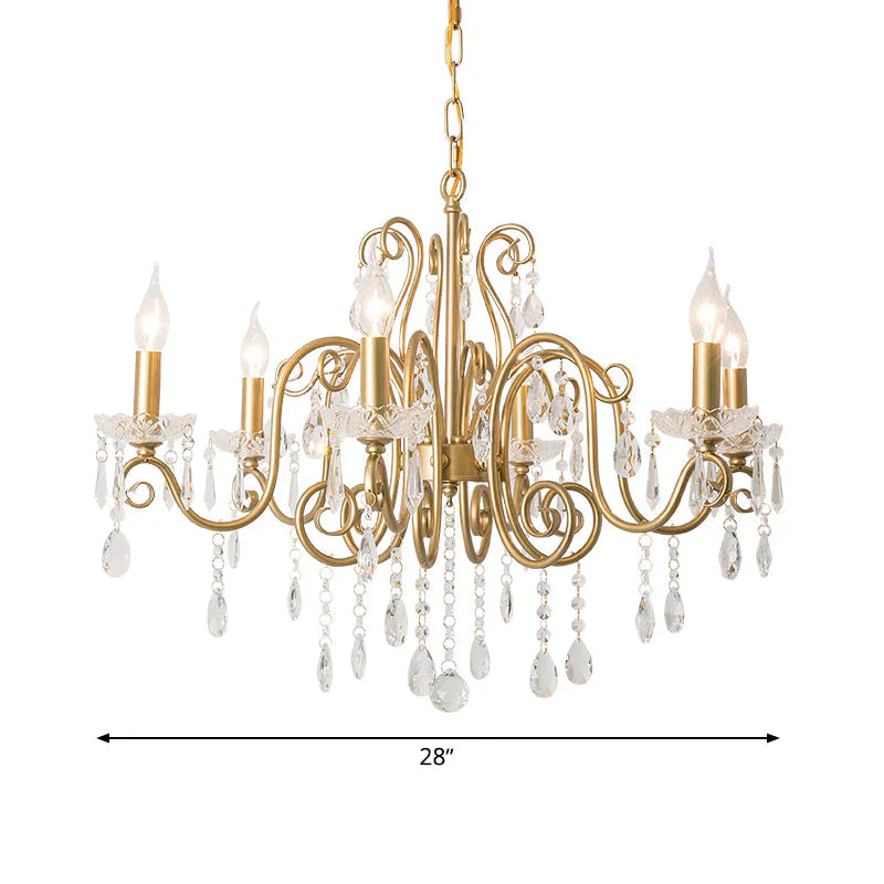 Gold 6 Lights Chandelier Lighting Fixture Lodge Crystal Candelabra Suspension Pendant