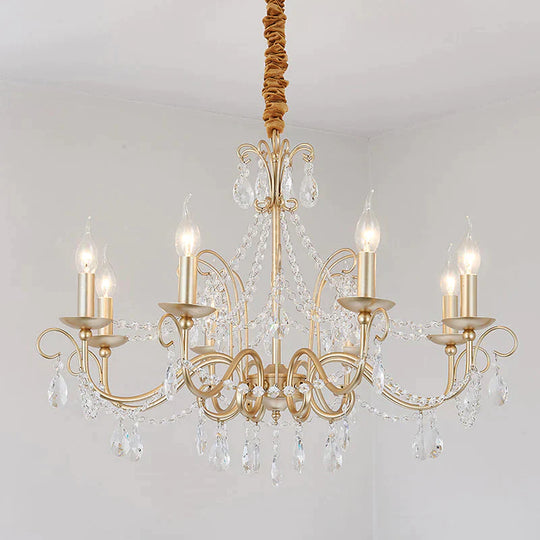 Gold Candle Chandelier Pendant Light Rustic Crystal 3/6/8 Lights Living Room Hanging Lamp Kit