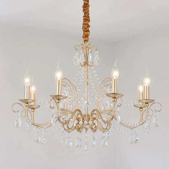 Gold Candle Chandelier Pendant Light Rustic Crystal 3/6/8 Lights Living Room Hanging Lamp Kit 8 /