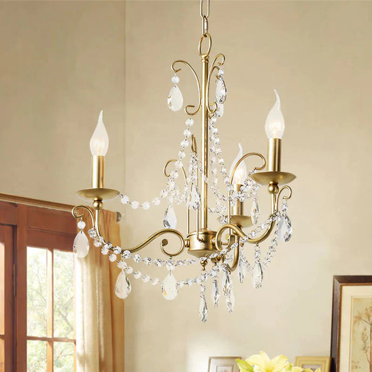 Gold Candle Chandelier Pendant Light Rustic Crystal 3/6/8 Lights Living Room Hanging Lamp Kit