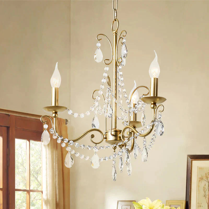 Gold Candle Chandelier Pendant Light Rustic Crystal 3/6/8 Lights Living Room Hanging Lamp Kit 3 /