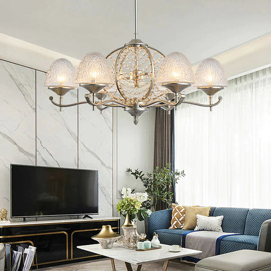 Crystal Tapered Hanging Chandelier Rural 8/10 Lights Living Room Pendant Light Kit In Silver