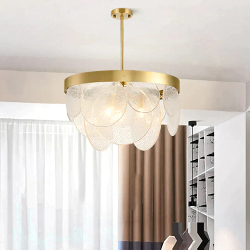 Round Pendant Chandelier Traditional Brass Crystal Suspension Lighting Fixture