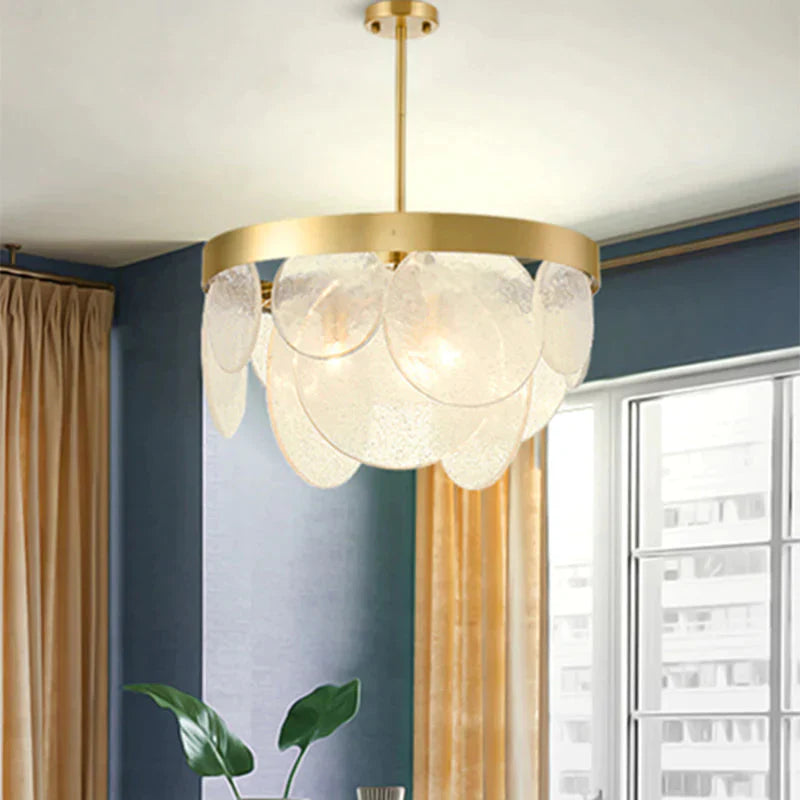 Round Pendant Chandelier Traditional Brass Crystal Suspension Lighting Fixture