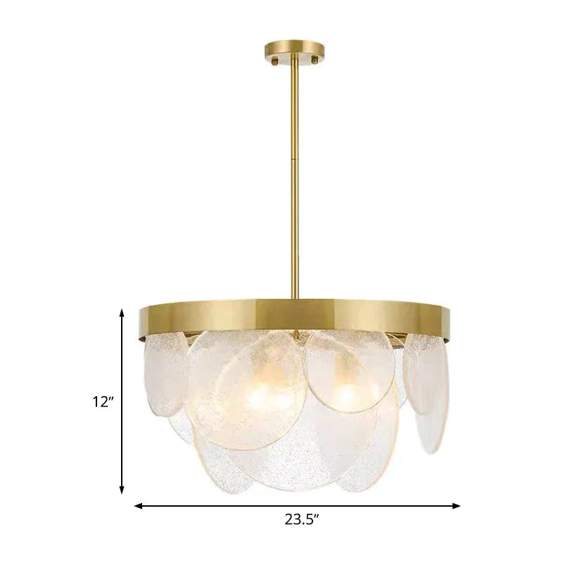 Round Pendant Chandelier Traditional Brass Crystal Suspension Lighting Fixture