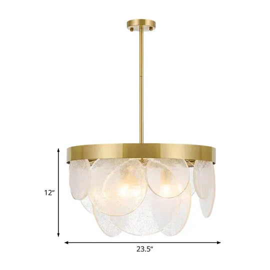 Round Pendant Chandelier Traditional Brass Crystal Suspension Lighting Fixture