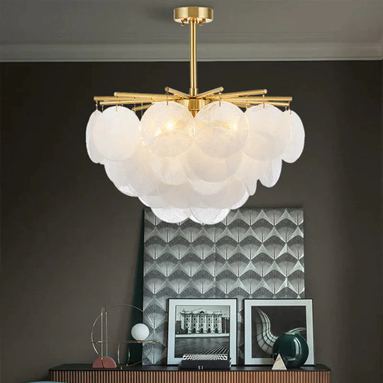 5 Lights Chandelier Light Countryside Layered Crystal Drop Pendant In Gold For Living Room