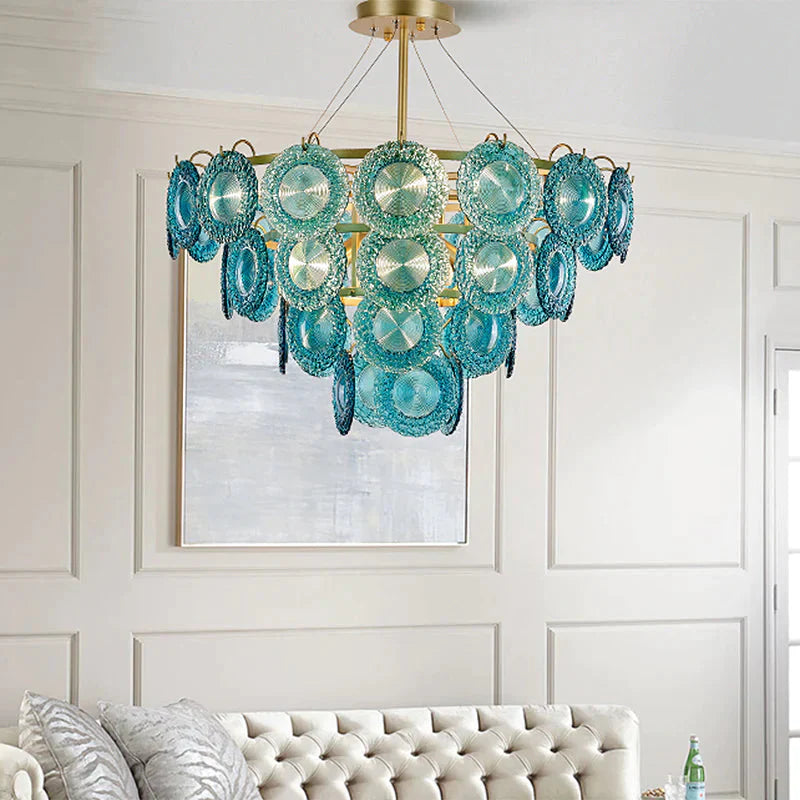 5/8 Lights Bedroom Chandelier Lighting Rustic Blue Pendant Lamp With Conical Crystal Shade 8 /