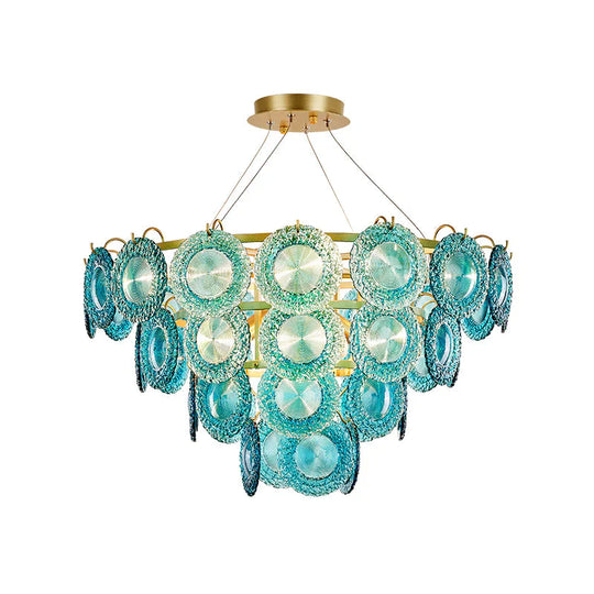 5/8 Lights Bedroom Chandelier Lighting Rustic Blue Pendant Lamp With Conical Crystal Shade