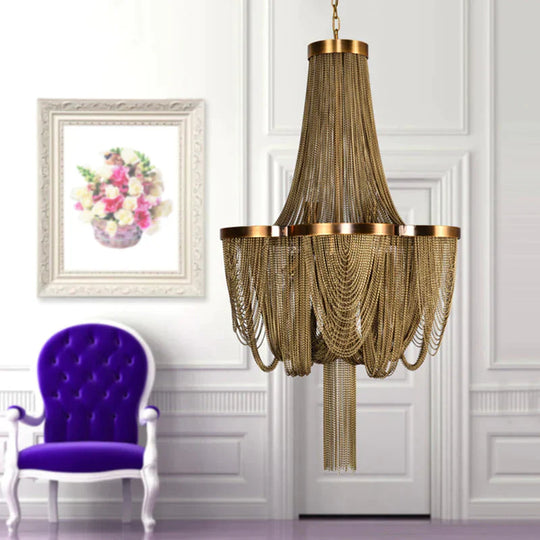 Metallic Chain Chandelier Lighting Fixture Rural 6 Lights Living Room Hanging Ceiling Light In