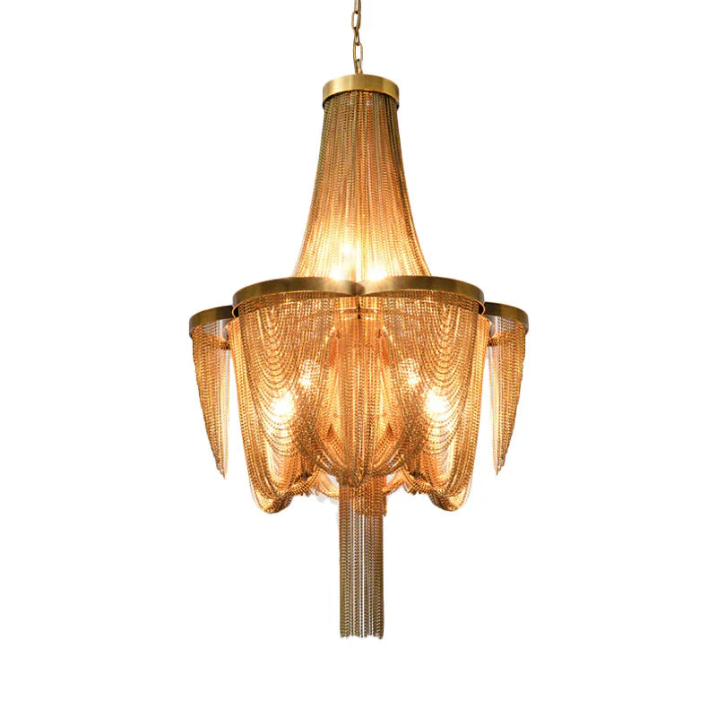 Metallic Chain Chandelier Lighting Fixture Rural 6 Lights Living Room Hanging Ceiling Light In