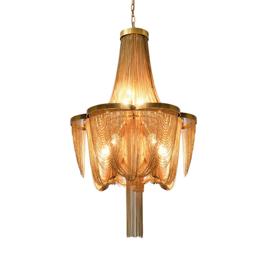 Metallic Chain Chandelier Lighting Fixture Rural 6 Lights Living Room Hanging Ceiling Light In