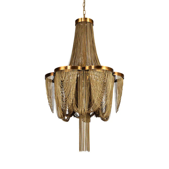 Metallic Chain Chandelier Lighting Fixture Rural 6 Lights Living Room Hanging Ceiling Light In