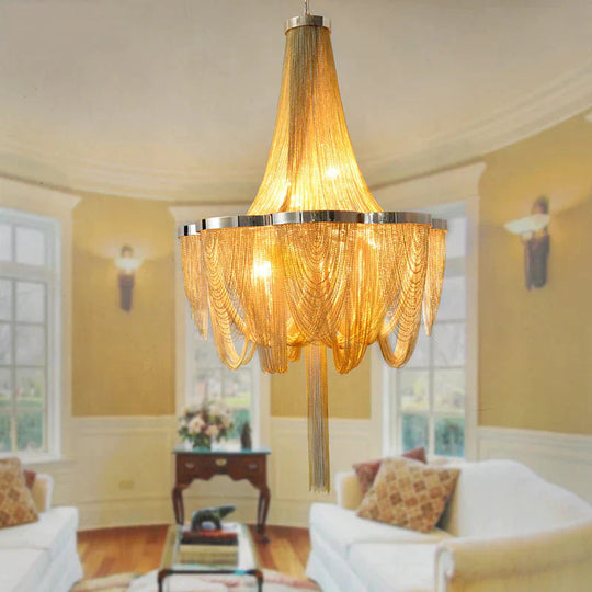 Metallic Chain Chandelier Lighting Fixture Rural 6 Lights Living Room Hanging Ceiling Light In