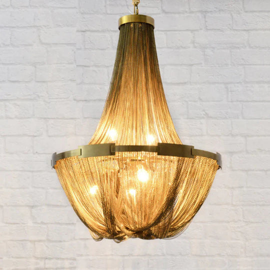 6 Lights Basket - Shaped Chandelier Lamp Rural Gold Metallic Pendant Light Kit For Living Room