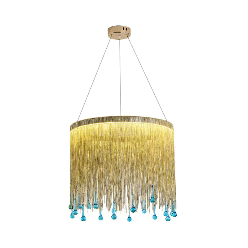 Led Metal Chandelier Light Fixture Countryside Silver/Gold Chain Fringe Living Room Ceiling Hang