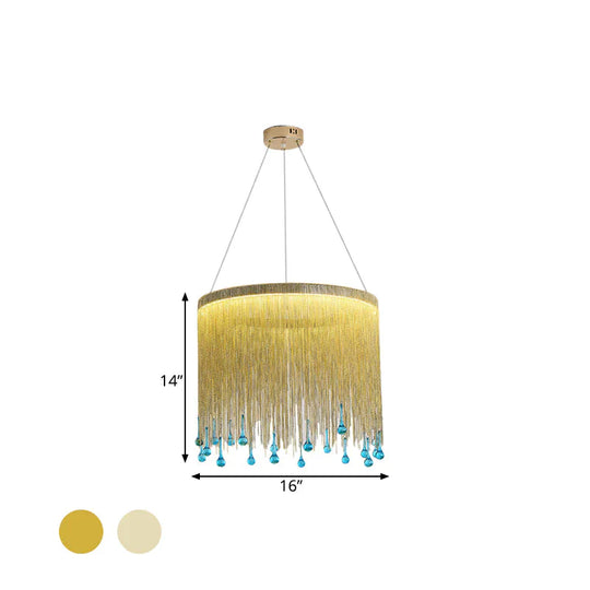 Led Metal Chandelier Light Fixture Countryside Silver/Gold Chain Fringe Living Room Ceiling Hang