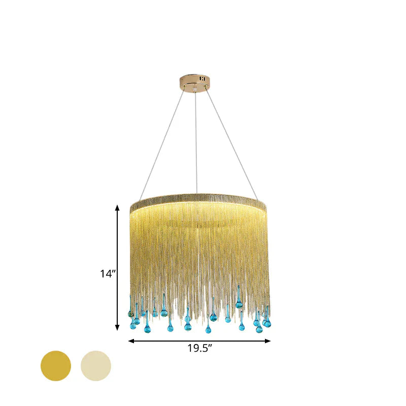Led Metal Chandelier Light Fixture Countryside Silver/Gold Chain Fringe Living Room Ceiling Hang