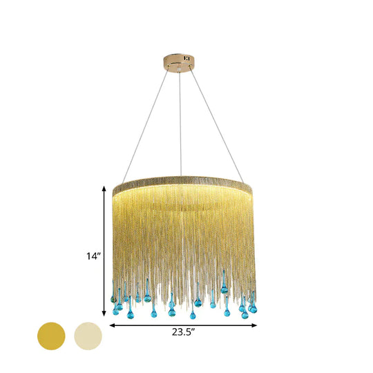 Led Metal Chandelier Light Fixture Countryside Silver/Gold Chain Fringe Living Room Ceiling Hang