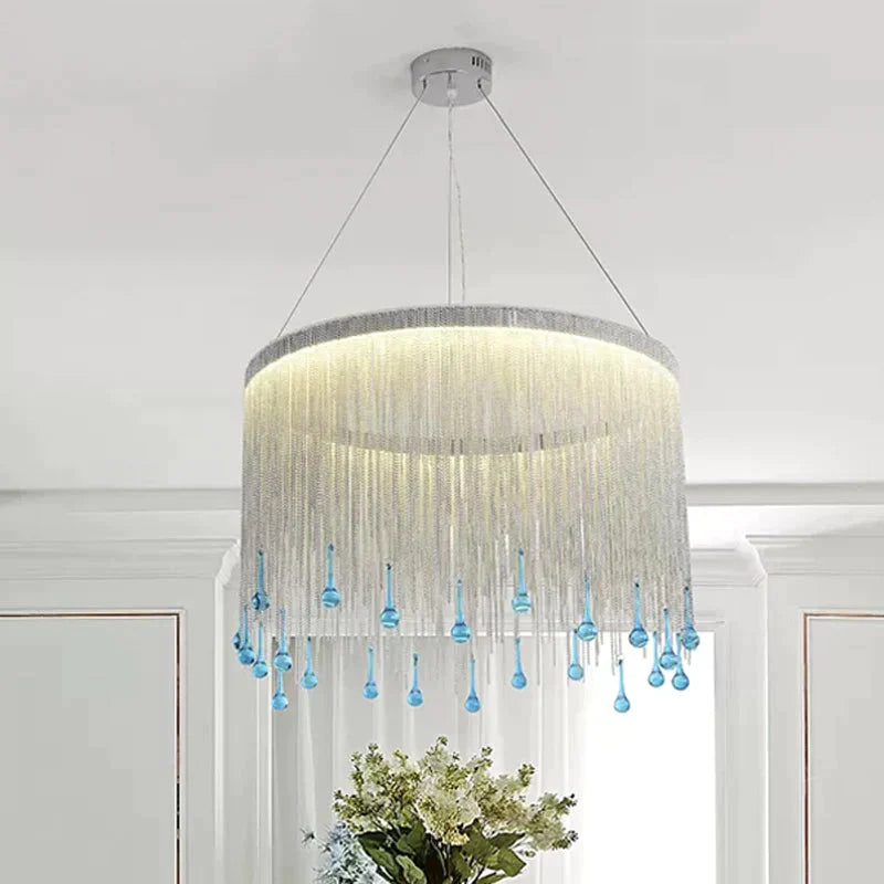 Led Metal Chandelier Light Fixture Countryside Silver/Gold Chain Fringe Living Room Ceiling Hang