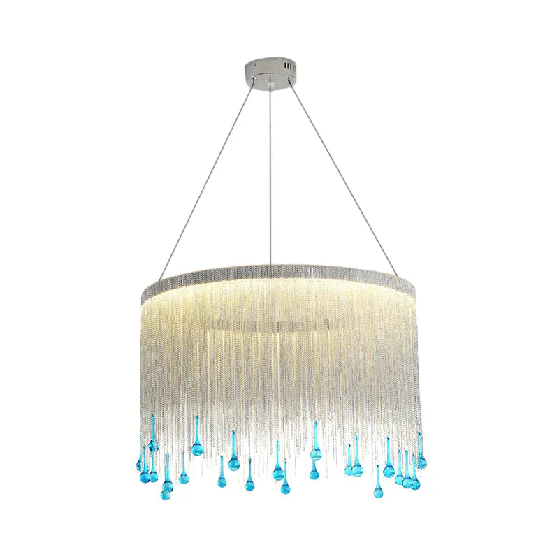 Led Metal Chandelier Light Fixture Countryside Silver/Gold Chain Fringe Living Room Ceiling Hang