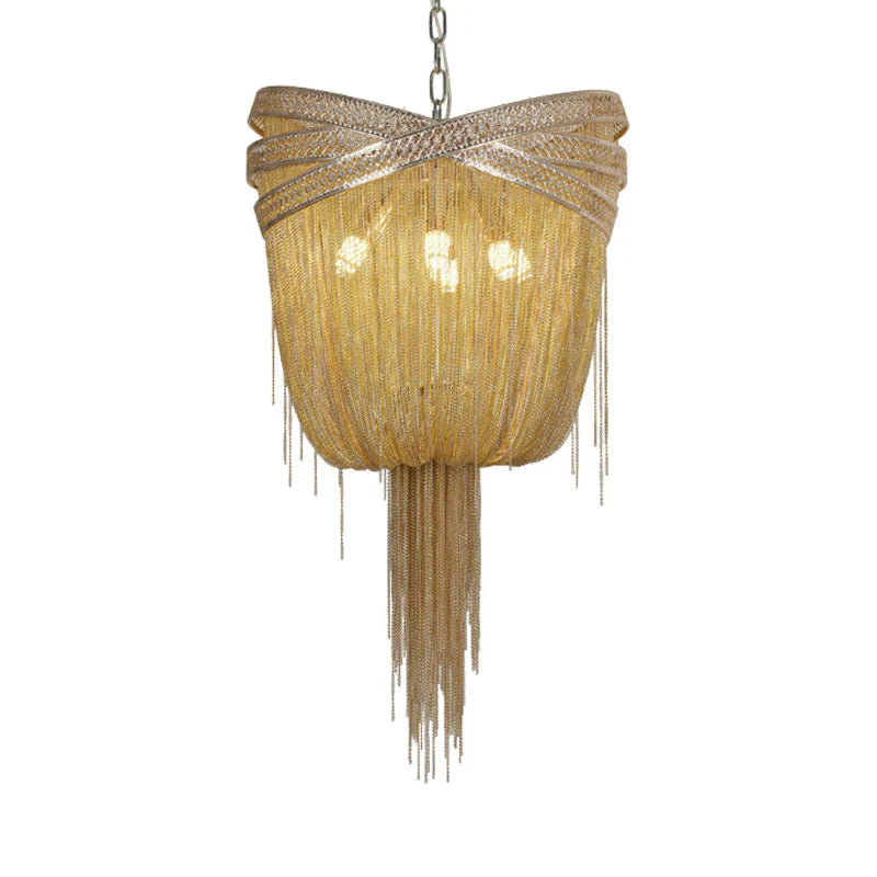 Gold/Silver 4/6/8 Lights Chandelier Lighting Rustic Metal Draped Beaded Hanging Light Fixture