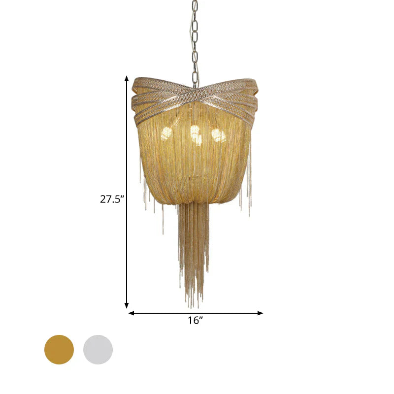 Gold/Silver 4/6/8 Lights Chandelier Lighting Rustic Metal Draped Beaded Hanging Light Fixture